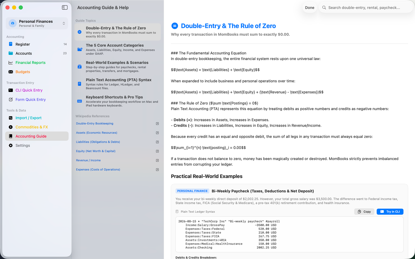 Built-in accounting guide on macOS